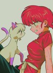 absurd_res big_breasts breasts clothed clothing domestic_cat duo enaic31 felid feline felis female feral hi_res human mammal ranma_1/2 ranma_saotome shampoo_(ranma_1/2) wet wet_clothing