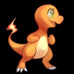 2017 ambiguous_gender anterior_nasal_aperture anthro belly charmander claws digital_media_(artwork) eyebrows fire flaming_tail flavia-elric generation_1_pokemon green_eyes hi_res looking_forward nintendo open_mouth open_smile pokemon pokemon_(species) pupils sharp_teeth side_view smile solo standing tail teeth toe_claws tongue white_sclera