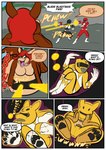 anthro anthro_transformation black_ranger english_text female forced forced_transformation fur group hair hi_res humanoid kangaroo macropod male mammal marsupial pouch_(anatomy) pouch_play power_rangers puca-puca red_hair red_ranger sound_effects speech_bubble tail text transformation vore yellow_body yellow_fur yellow_ranger