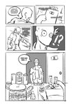 anon_(snoot_game) bald bathroom bottomwear cavemanon_studios clenched_teeth clothing comic dialogue door drugs faceless_character faceless_human faceless_male goncheeto human human_only jacket male mammal monochrome not_furry pants pill_bottle pills public_restroom shirt sink snoot_game solo spanish_text teeth text topwear translated