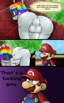 5:8 absurd_res animate_inanimate balls blush butt clothed clothing comic dialogue digital_media_(artwork) duo english_text facial_hair genitals hair hat headgear headwear hi_res huey_(paper_mario) human humanoid male mammal mario mario_bros mustache nintendo not_furry nude paint_can paper_mario paper_mario:_color_splash text text_on_clothing text_on_hat text_on_headwear yoshimister