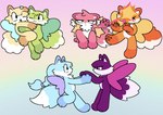 anthro blue_body blue_fur canid canine fairy female fox fur green_body green_fur group hand_holding hi_res hug mammal orange_body orange_fur pink_body pink_fur purple_body purple_fur sitting yakkotsuki yellow_body yellow_fur