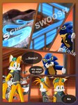 2023 absurd_res anthro breech_loader canid canine clothing comic cybernetics cyborg detailed_background dialogue duo english_text eulipotyphlan eyewear eyewear_on_head fox goggles hedgehog hi_res inside jacket machine male mammal miles_prower pronounced_browridge sega sonic_the_hedgehog sonic_the_hedgehog_(series) sound_effects sunglasses sunglasses_on_head text topwear toso