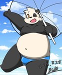 2024 absurd_res anthro bear bear_2key belly big_belly black_nose blush bulge clothing cloud cute_fangs giant_panda hi_res kemono male mammal moobs navel nipples one_eye_closed overweight overweight_male solo underwear wink