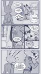 2016 anthro belt canid canine clothed clothing comic dialogue disney duo english_text eyewear fan_character female fox hi_res july_hopps_(mistermead) lagomorph leporid male mammal monochrome nick_wilde pillarbox police police_uniform rabbit red_fox rockbottomfeeder sunglasses text true_fox uniform zootopia