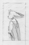 absurd_res ambiguous_gender ambiguous_species anthro big_ears border clothing grey_border head_tuft hi_res lagomorph leporid looking_away mammal marcie_montis mirah_(marcie_montis) monochrome oversized_clothing portrait rabbit shaded side_view sketch solo three-quarter_portrait traditional_media_(artwork) tuft