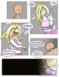 anthro bald blonde_hair blush bodily_fluids bottomwear breasts brother_(lore) brother_and_sister_(lore) clothing comic dialogue ellipsis english_text female fur hair hi_res hotpants human ilica incest_(lore) lagomorph leporid male male/female mammal nipple_outline pink_nose rabbit red_eyes scut_tail shirt short_tail shorts sibling_(lore) sister_(lore) speech_bubble sweat tail tank_top text topwear tosun white_body white_fur