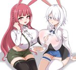 absurd_res animal_humanoid big_breasts breast_squish breasts breasts_frottage clothing duo female female/female hair hair_over_eye hi_res humanoid kim_wang_jyang lagomorph lagomorph_humanoid legwear leporid_humanoid long_hair mammal mammal_humanoid one_eye_obstructed rabbit_humanoid squish thigh_highs white_hair