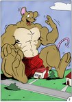 2010 3_toes 4_fingers anthro big_biceps big_bulge big_muscles big_pecs biped body_size_growth border brown_body brown_fur building bulge clothing color_edit colored comic cooner english_text feet fingers flexing flexing_bicep fur grass growth growth_sequence hi_res house huge_muscles macro male mammal mouse murid murine muscle_growth muscular muscular_anthro muscular_arms muscular_male muscular_thighs navel nipples notveryathletic open_mouth page_number pecs plant red_clothing red_underwear rodent shrub sitting size_transformation sky smile solo spread_legs spreading street tail text third-party_edit toes toony transformation tree underwear url white_border