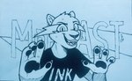 2023 4_fingers absurd_res anthro clothed clothing felid fingers fur head_tuft hi_res inktober looking_at_viewer mammal mr_beast_(meme) open_mouth open_smile pawpads shirt smile solo t-shirt theblueberrycarrots topwear traditional_media_(artwork) tuft