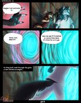 2021 anthro canid canine canis cave clothed clothing comic digital_media_(artwork) duo english_text exclamation_point female hi_res male mammal nomuralok portal rena_(rena0107) snow_(matthewdragonblaze) speech_bubble surprise text wolf