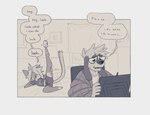 Rating: s
ID: 3090393
Date: 2021-12-25 20:55:43 -0500
Status: active
Score: 143
anthro balancing bed border bottomwear can canid canine canis chair cheek_tuft clothing container cowlick detailed_background dialogue domestic_cat domestic_dog drawing_tablet duo electronics english_text eyewear facial_tuft feet felid feline felis floppy_ears furniture glasses hair hand_on_face hand_on_leg inside lamp looking_at_another lying male mammal monochrome motion_lines navel nextel on_side open_mouth painting pawpads picture_frame plantigrade proby raised_leg reed_(bearra) shirt short_hair shorts sitting teeth text toeless_(marking) topwear tuft white_border window post #3090393