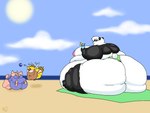 2018 3_toes 4:3 antennae_(anatomy) anthro areola arthropod ball bar_emanata batspid2 beach beach_towel bear bee belly beverage big_areola big_belly big_breasts big_butt big_nipples bikini bikini_bottom biped black_body black_eyebrows black_fur black_nose blue_clothing blue_swimwear breasts brown_body brown_hair brown_skin butt cel_shading claws cleavage clothed clothing cloud digital_drawing_(artwork) digital_media_(artwork) ear_markings emanata eyebrows eyewear feet female female_focus flabby_arms flora_(batspid2) flying frill_(anatomy) full-length_portrait fur giant_panda green_bikini green_clothing green_swimwear group hair head_crest head_frill huge_belly huge_breasts huge_butt huge_hips huge_thighs hymenopteran hyper hyper_belly hyper_butt hyper_hips hyper_thighs insect insect_wings juna_(batspid2) leg_markings lizard mammal markings membrane_(anatomy) membranous_frill midriff morbidly_obese morbidly_obese_anthro morbidly_obese_female motion_lines multicolored_body multicolored_fur multicolored_skin nipples non-mammal_breasts obese obese_anthro obese_female overweight overweight_anthro overweight_female pattern_bikini pattern_clothing pattern_swimwear pink_areola pink_body pink_nipples pink_scales portrait puffy_areola puffy_nipples rear_view reptile ring_(marking) ringed_tail scales scalie scut_tail seaside shaded short_hair short_tail signature sitting sky smile socks_(marking) sofia_(batspid2) sport spots spotted_bikini spotted_clothing spotted_swimwear standing stinger striped_markings striped_tail stripes sun sunglasses swimwear tail tail_markings thick_thighs toe_claws toes topless torn_swimwear towel trio two-piece_swimsuit two_tone_body two_tone_fur two_tone_skin volleyball volleyball_(ball) white_body white_claws white_fur white_hair wide_hips wings yellow_body yellow_skin