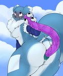 5:6 anal anal_juice anal_masturbation anal_penetration anthro armwear bandai_namco big_butt blue_body blue_fur blush bodily_fluids breasts butt canid clothing cloud digimon digimon_(species) dildo dildo_in_ass dildo_insertion dildo_pull_out double_dildo elbow_gloves fan_character female fur genitals gloves haley_(nightfaux) handwear hi_res huge_dildo mammal masturbation multicolored_body multicolored_fur neck_tuft nightfaux nude object_in_ass penetration purple_eyes pussy renamon sex_toy sex_toy_in_ass sex_toy_insertion solo standing sweat tail text thick_thighs toying_self tuft two_tone_body two_tone_fur white_body white_fur