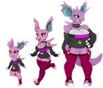 anthro big_breasts breasts buckteeth clothing crossgender female generation_1_pokemon group hi_res horn huge_breasts legwear nidoking nidoran nidoran♂ nidorino nintendo pokemon pokemon_(species) purple_body red_eyes shirt simple_background stockings teeth topwear trio urusee584 white_background