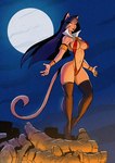 anthro armlet black_hair bone bracelet breasts clothed clothing cloud conditional_dnp domestic_cat felid feline felis female fur hair jewelry jollyjack legwear lipstick long_hair makeup mammal moon night outside rock skimpy skull solo tan_body tan_fur thigh_highs vampirella