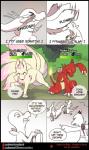 2018 azzilan backpack bodypaint charmeleon claws comic dialogue english_text eyes_closed feral fight fire fluffy fur generation_1_pokemon generation_7_pokemon group handbag hi_res horn kindle_fae line_art male matemi multi_tail nintendo open_mouth paws pink_body pink_fur plant pokemon pokemon_(species) pokemon_mystery_dungeon salandit shrub sketch spike_chunsoft tail tan_body tan_fur text