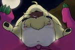 3:2 anal angoramon anthro bandai_namco belly bellyjob belt bottom_pov digimon digimon_(species) duo first_person_view fluffy_chest fur genitals goenym hair hair_over_eyes hi_res legs_held male male/male male_penetrated male_penetrating male_penetrating_male moon musclegut muscular navel nipples pecs penetration penis psychemon sex tapering_penis yellow_body yellow_fur