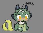 2_tails ambiguous_gender anthro blush bodily_fluids cum digital_media_(artwork) dragon fur genital_fluids green_body green_fur horn hybrid low_res milk multi_tail mythological_creature mythological_scalie mythology nude orsoniks plant scalie solo standing tail yellow_eyes