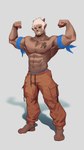 9:16 armpit_hair beard body_hair bottomwear bovid caprine clothing facial_hair fei_yangyang flexing hi_res horn humanoid male mammal muscular muscular_male pants pleasant_goat_and_big_big_wolf shadow sheep simple_background smile