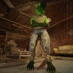 1:1 3d_(artwork) andromorph anthro bodily_fluids bone_tail canid canine canis claws clothed clothing digital_media_(artwork) fallout feet female fur genital_fluids green_body green_fur inside intersex lance_barrowpaw lance_the_lich lich male mammal microsoft paws post-apocalyptic raider raider_(fallout) skeletal_tail solo tail toe_claws toes undead urine watersports wetting wolf