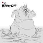 1:1 anthro ao_guang asian_mythology chinese_mythology concept_art dragon dragon_king east_asian_mythology eastern_dragon horn juliaon_art long_mustache looking_at_viewer male mane marine monochrome morbidly_obese mythological_creature mythological_scalie mythology obese overweight scalie sea sketch solo the_monkey_king_(netflix) water