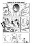 anthro canid canine canis comic dialogue english_text female fur greyscale group hair hi_res human kemono lila_(kashiwagi_aki) male mammal monochrome rolf short_hair solo_focus text translated wolf yakantuzura young zinovy