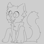 1:1 ambiguous_gender anthro arm_tuft cheek_tuft facial_tuft fangs felid feline felis fluffy happy head_tuft mammal monochrome neck_tuft open_mouth shoulder_tuft sitting softlybakeed solo tail teeth tuft