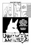 anthro canid canine canis comic dialogue duo english_text female fur greyscale hair hi_res human kemono lila_(kashiwagi_aki) male mammal monochrome rolf short_hair solo text translated wolf yakantuzura young zinovy