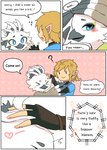 anthro avian blonde_hair blush clothed clothing comic demanding dialogue duo english_text fchicken feather_hair feather_hands feathers hair headpat heart_symbol hi_res humanoid humanoid_pointy_ears hylian link male nintendo petting pointy_ears pseudo_hair rito shy smile speech_bubble tears_of_the_kingdom text the_legend_of_zelda tulin_(tloz) white_body young young_anthro young_humanoid young_male