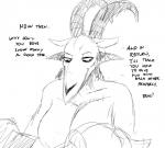 anthro black_and_white bovid breasts caprine caprine_demon comic demon dialogue domestic_cat english_text felid feline felis female goat_demon group hladilnik horn lucy_(hladilnik) male mammal monochrome sheep solo_focus text