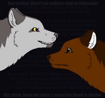 2014 aliasing ambiguous_gender avicii bared_teeth black_background brother_(lore) brother_and_sister_(lore) brown_body brown_fur brown_nose canid canine canis digital_drawing_(artwork) digital_media_(artwork) duo english_text female_(lore) feral flat_colors fur green_eyes grey_body grey_fur grey_inner_ear grey_nose grey_text headshot_portrait low_res lyrics male_(lore) mammal microsoft_paint_(artwork) portrait red_eyes riaka_(sebdoggo) sar_(sebdoggo) sebdoggo sibling_(lore) simple_background sister_(lore) snout text twins_(lore) white_inner_ear wolf yellow_sclera