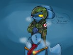 4:3 absurd_res animal_genitalia animal_penis anthro balls blue_body blush bodily_fluids cadpat_camo camo canada canadian_flag canine_genitalia canine_penis clothed clothing colored digital_media_(artwork) erection fan_character femboy fluffy fur genitals hi_res hoodie knot looking_at_viewer male maple_leaf musk nude panties panties_down partially_clothed penile penis rain_world simple_background slugcat smile smolreapy solo tail text topwear underwear underwear_down videocult yellow_eyes