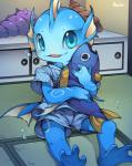 2017 ambiguous_gender animal_plushie anthro blue_eyes blush clothing daww fish fish_plushie fully_submerged holding_object holding_plushie hug inanimate_object inside jinbei_(clothing) kemono looking_at_viewer marine marine_plushie plushie seashell shell sitting smile solo underwater unrealplace water young young_anthro