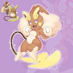 1:1 2023 alolan_form alolan_raichu ambiguous_gender anthro big_ears digital_media_(artwork) dot_nose electricity fluffy fluffy_ears full-length_portrait generation_4_pokemon generation_7_pokemon hi_res hybrid lagomorph long_tail lopunny mammal mxntymoon nintendo pokemon pokemon_(species) portrait purple_eyes regional_form_(pokemon) shaded smile solo tail thick_thighs