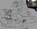 american_opossum anthro bear blush butt clothed clothing cutaway ethan_(garsupial) facial_hair flattened furniture hair hair_over_eyes hi_res hurk larger_male male male/male mammal marsupial oblivious on_lap pawpads paws sitting_on_another sitting_on_lap size_difference smaller_male sneaky_bear sofa toony_expression tv_remote watching_television youtube yuckydizzy