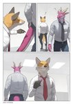 2024 absurd_res anthro biped canid canine clothing comic digital_media_(artwork) digitigrade dragon duo fox fur hi_res horn male mammal mythological_creature mythological_scalie mythology office office_clothing orange_body orange_fur pink_body pink_scales pngx_(artist) scales scalie shirt tail topwear walking whiskers white_body white_fur