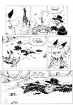 accipitriform anthro avian bird clothing comic cowboy_hat desert dialogue dust_cloud english_text flying group gun hat headgear headwear hi_res jamil_gonzalez jasper_gold_(character) lagomorph leporid male mammal monochrome poncho profanity rabbit ranged_weapon smoking_gun text the_tale_of_jasper_gold trio vulture weapon western wild_west