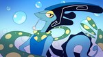 16:9 2024 anthro black_body black_skin blue_body blue_skin bubble digital_media_(artwork) french_description generation_8_pokemon gradient_background green_scarf half-closed_eyes hi_res inteleon looking_at_viewer male mantle narrowed_eyes nepptenio nepptenio_(copyright) nintendo pokemon pokemon_(species) pokemon_bouclafoutis scarf scientific_instrument simple_background skinny solo tail thermometer toru_murphy_september widescreen yellow_eyes