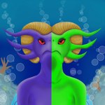 1:1 alebrije ambiguous_gender amphibian animal_humanoid anthro axolotl bovid caprine cheloniid digital_drawing_(artwork) digital_media_(artwork) goat green_body half-closed_eyes hi_res horn humanoid hybrid looking_at_viewer mammal marine marine_humanoid michelle-buo mole_salamander mythological_creature mythological_scalie mythology narrowed_eyes portrait purple_body red_eyes reptile salamander scalie sea_turtle simple_background solo three-quarter_portrait turtle under_sea