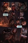 alectorfencer anthro blood blood_from_mouth blood_in_mouth bodily_fluids canid canine comic female fist grin group hair long_hair male mammal myre nosebleed open_mouth open_smile red_hair scared smile suid suina sus_(pig) trio wild_boar