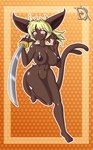 2023 alternative_fashion anthro areola big_breasts black_areola black_nipples blonde_hair breasts dark_body dark_nipples dark_skin derthevaporeon eeveelution espeon female ganguro_(fashion) generation_2_pokemon genitals gyaru hair head_gem hi_res j-fashion katana melee_weapon nintendo nipples nude pink_eyes pokemon pokemon_(species) pussy shiori_(derthevaporeon) smile smiling_at_viewer solo sword tail weapon wide_hips