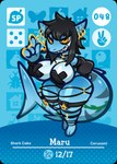 amiibo_card anthro arturfox big_breasts black_hair blue_body breasts card female fish hair hi_res marine pasties piercing shark solo yellow_eyes