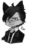 anthro clothed clothing domestic_cat eyewear felid feline felis fur glasses greyscale hair jacket konomata looking_at_viewer male mammal markings megu-milk mole_(marking) monochrome necktie shirt short_hair simple_background smile solo species_name text third-party_edit toony topwear white_background