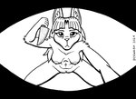 anthro breasts clitoral_hood dogwash female first_person_view genitals holding_knife holding_object imminent_death knife lagomorph leporid looking_at_viewer mammal monochrome navel nipples nude pen_(artwork) pussy rabbit solo traditional_media_(artwork)