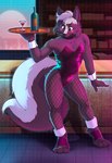 anthro aphrodi blush clothing corset fishnet_stockings lingerie male mammal mephitid skunk solo standing topwear waiter