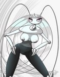 2018 antennae_(anatomy) anthro areola artist_name breasts claws digital_media_(artwork) english_text eyelashes eyeshadow female generation_7_pokemon genitals hand_on_hip hi_res latiar leaning leaning_forward makeup nintendo nipples nude number pheromosa pokemon pokemon_(species) pokemorph pseudo_hair pussy shiny_pokemon simple_background solo standing text ultra_beast wide_hips