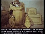 1990 anthro barrel black_eyes box canid canine clothed clothing coat container fox frown fur hat headgear headwear inside joachim_fox lasso male mammal orange_body orange_fur pyotr_repkin red_fox russian_text shelf solo text topwear translated translation_check true_fox white_body white_fur wooden_box