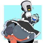 absurd_res butt butt_grab clothing duo face_in_ass female glados hand_on_butt hi_res holding_butt human humanoid machine maid_uniform male male/female mammal portal_(series) robot skrivhatoro uniform valve wheatley