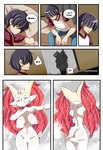 anthro bathing bed braixen bray_(lucyfercomic) breasts butt canid censored censored_nipples clothing comic convenient_censorship cute_fangs dialogue duo english_text eyes_closed fangs female furniture generation_6_pokemon hair hair_over_eyes hi_res human inner_ear_fluff lucyfercomic male mammal nintendo nude patreon patreon_logo pokemon pokemon_(species) pokemon_trainer showering silhouette speech_bubble steam teeth text tuft water